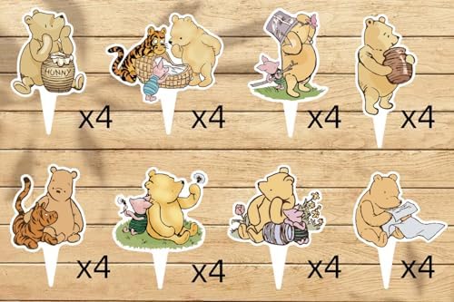 48 Pcs Classic Winnie Cupcake Toppers Baby Shower Decor