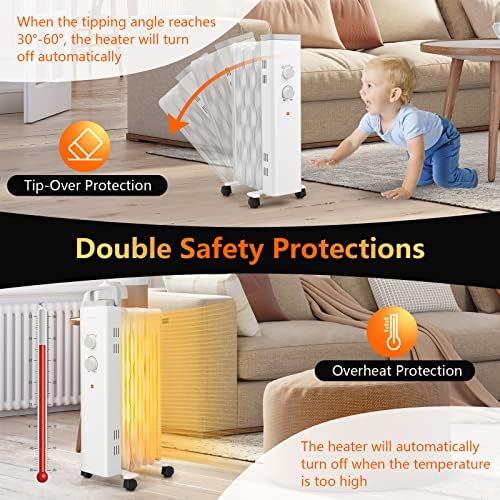 COSTWAY 1500W Oil Filled Radiator Heater with 3 Heat Levels