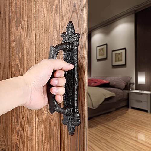 INIRET 2-Pack 89 Barn Door Handles Dark Brown Cast Iron Rustic