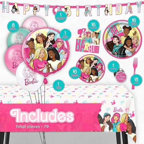 Barbie Birthday Party Decor Tableware Set for 16 Guests