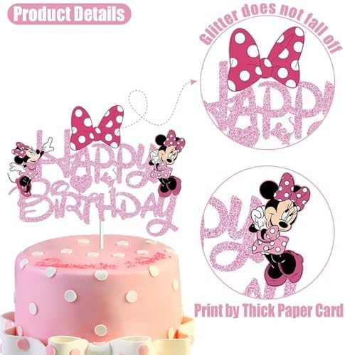 Pink Glitter Bow Mouse Cake Topper for Girls