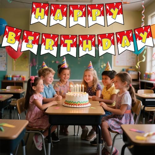 Pre-Strung Red White Yellow Happy Birthday Banner for Anime Theme Party