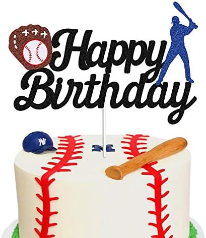 Concico Baseball Cake Topper - Black Glitter Birthday Decor
