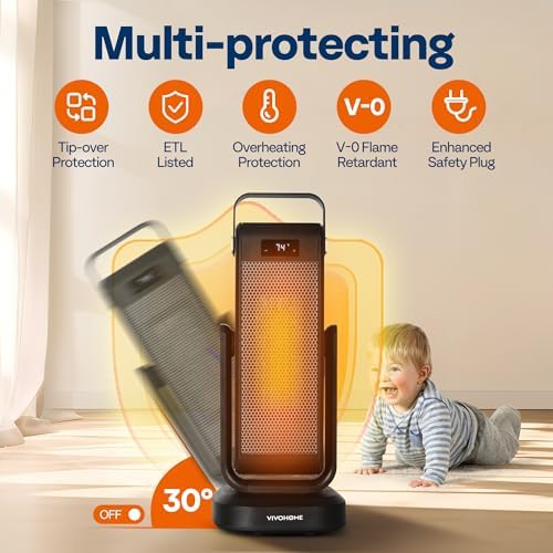 VIVOHOME 1500W Electric Ceramic Space Heater with Remote Control and 12H Timer