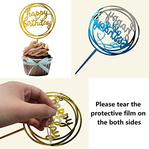 Black and Gold Cake Toppers with Happy Birthday Insert