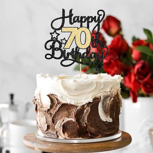 Happy 70th Birthday Cake Topper Black Gold 1