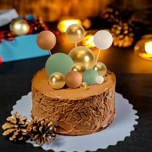 ASTARON 32 Pcs Mini Balloon Cake Decorations Green Brown Gold