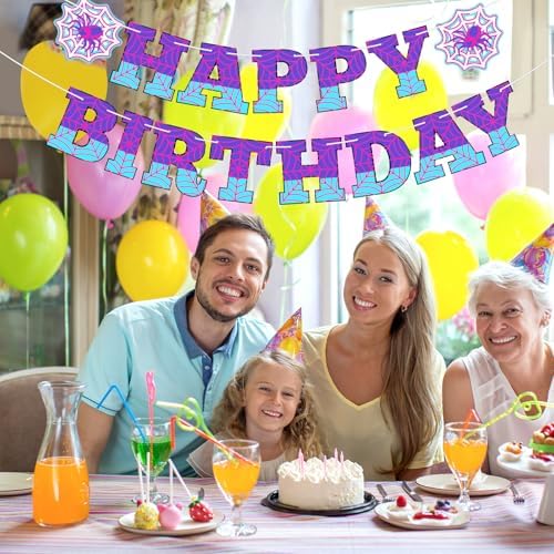 Oudain Purple Spider Birthday Banner Decorations