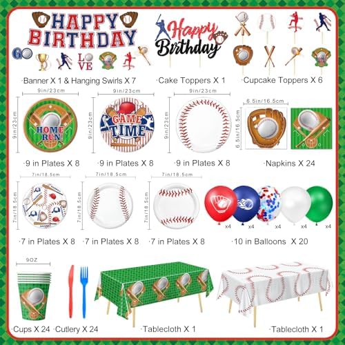 Oigco Baseball Party Decorations Set for 24 Guests