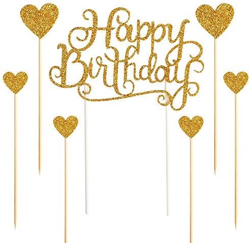 PALASASA Gold Glitter Birthday Cake Toppers Set of 7