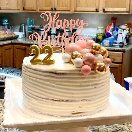 ASTARON 32 Pcs Ball Cake Topper Decorations Rose Gold Pink