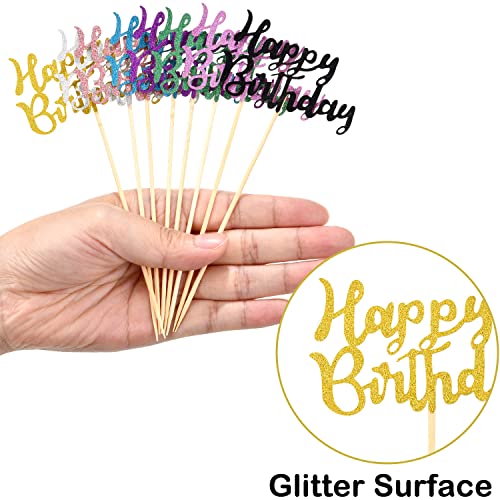 Boao 64 Pieces Birthday Cupcake Toppers with Glitter