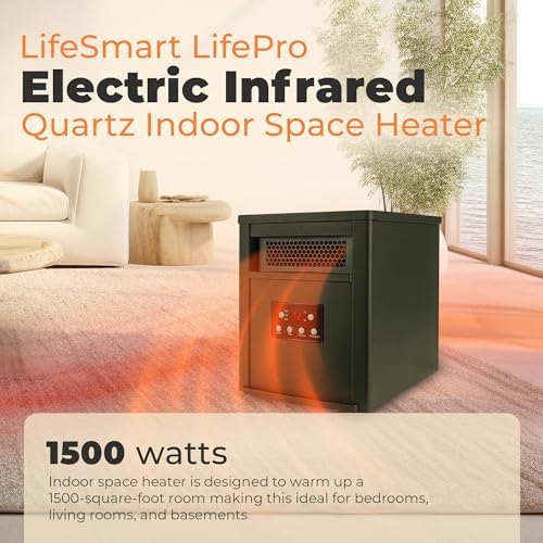 LifeSmart Infrared Quartz Heater 1500W Portable with Remote Control Black