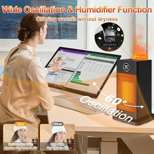 Beautyfan Space Heater with Humidifier and 3D Flame Effect
