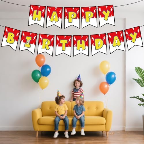 Pre-Strung Red White Yellow Happy Birthday Banner for Anime Theme Party