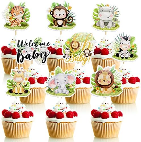 45 Pcs Safari Baby Shower Cupcake Toppers with Jungle Animals