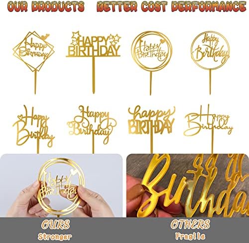 10-Pack Gold Birthday Cake Toppers - 4x6 Inch