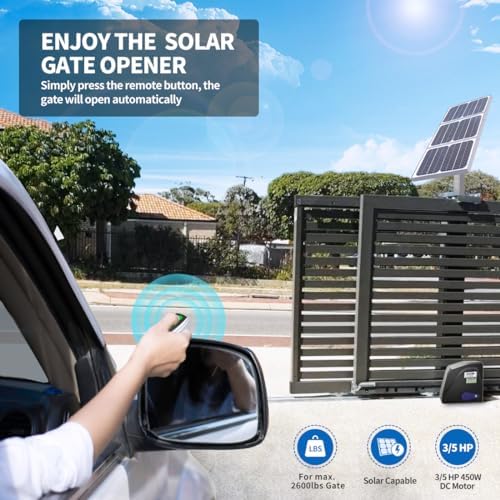 TOPENS DKR1100ST Solar Gate Opener for Heavy Driveway Gates Up to 2600lbs