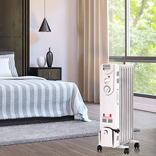 GOFLAME 1500W Oil Filled Radiator Heater with Wheels and Adjustable Thermostat