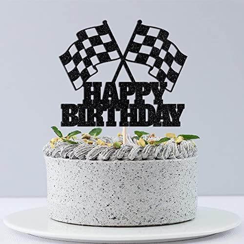 Race Car Checkered Flag BirthdayCake Topper