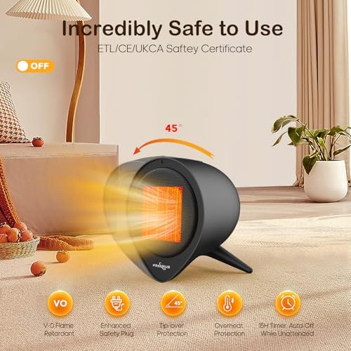 Fraxinus 1500W PTC Ceramic Space Heater with 15H Timer