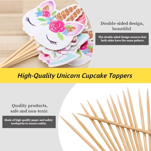 Coopache 48pcs Rainbow Unicorn Cupcake Toppers