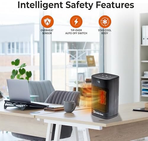 Comfort Zone Quiet Electric Space Heater with Thermostat Timer Remote Control