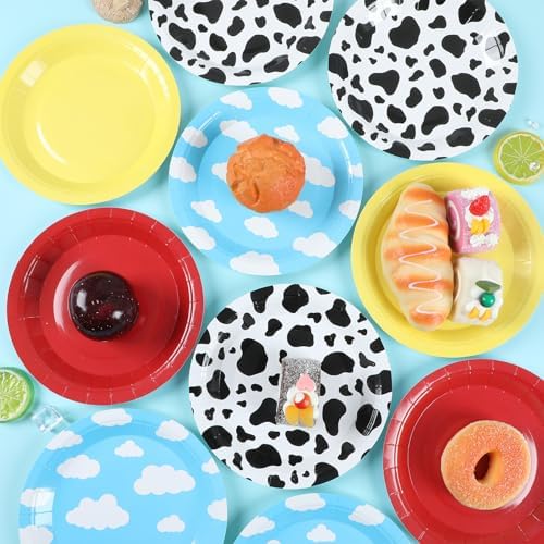 CHUNNIN 48Pcs Cartoon Birthday Paper Plates with Cow Print