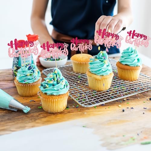 Ephlyn 24Pcs Happy Birthday Glitter Cupcake Toppers