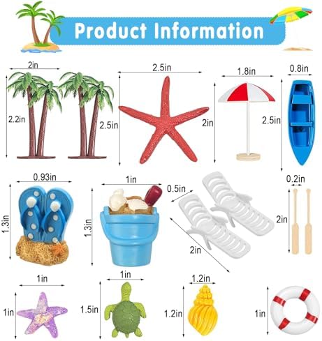 BSRESIN Beach Cake Decorations 15 Piece Set
