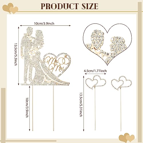 3 Pack Mr and Mrs Cake Wedding Topper with Rhinestone and Diamond Design
