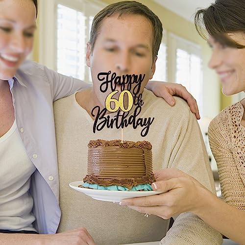ZHUOWEISM 1 PCS 60th Birthday Cake Topper Black Gold Glitter