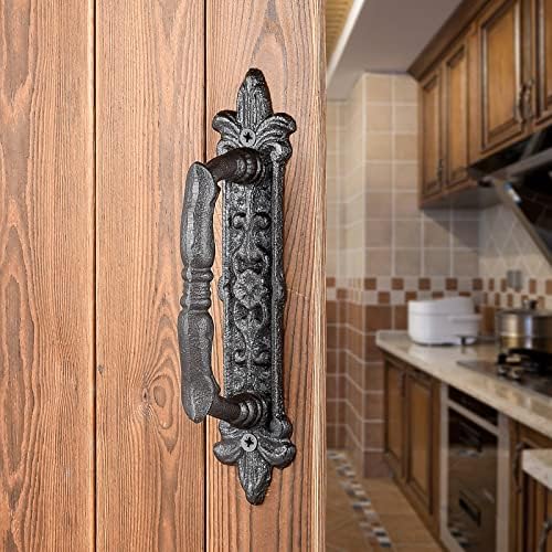 INIRET 2-Pack 89 Barn Door Handles Dark Brown Cast Iron Rustic