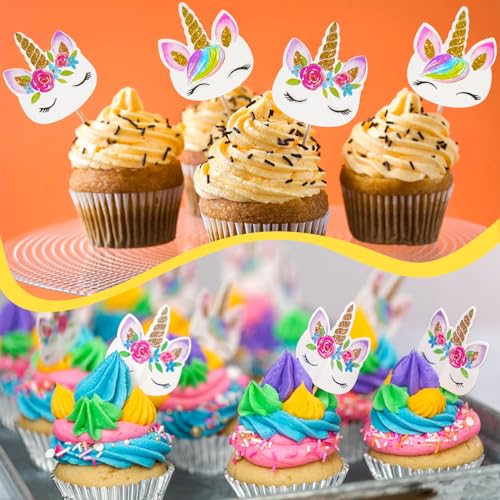 Coopache 48pcs Rainbow Unicorn Cupcake Toppers