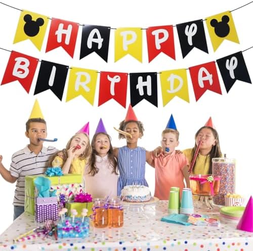 Cartoon Mouse Birthday Banner with Flags