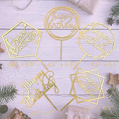 Gold Cake Topper Acrylic 5 Pieces Birthday Decoration