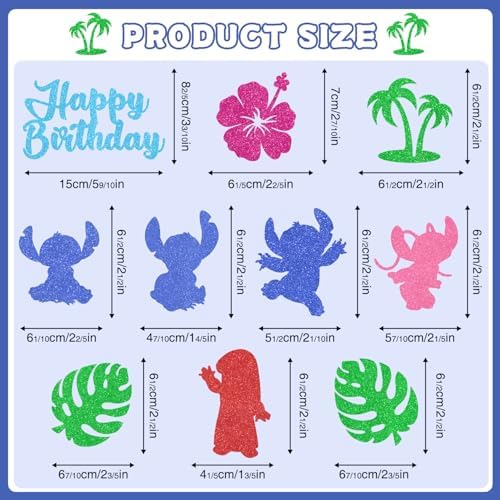 10pcs Glitter Cartoon Cake Toppers for Birthday Parties 1
