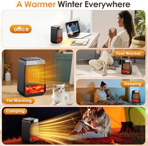 OKKMAX Portable Electric Heater with Thermostat and Ambient Light