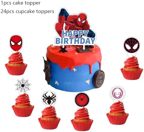 25pc Super Hero Cake Topper Spider Cupcake Toppers for Boys
