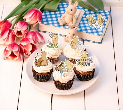 48 Pcs Classic Winnie Cupcake Toppers Baby Shower Decor