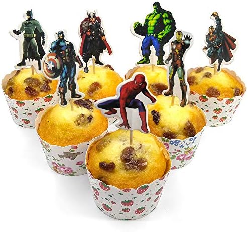28pcs Superhero Cupcake Toppers - Non-Edible Birthday Party Decoration