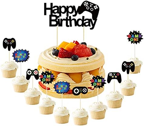 Video Game Cake Topper 11pcs Double Sided Glitter Decoration