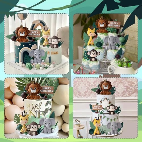 Zafena 19Pcs Safari Animal Cake Topper Set