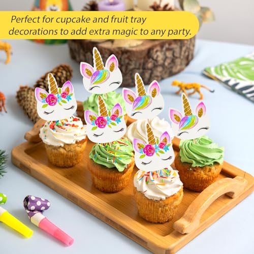 Coopache 48pcs Rainbow Unicorn Cupcake Toppers