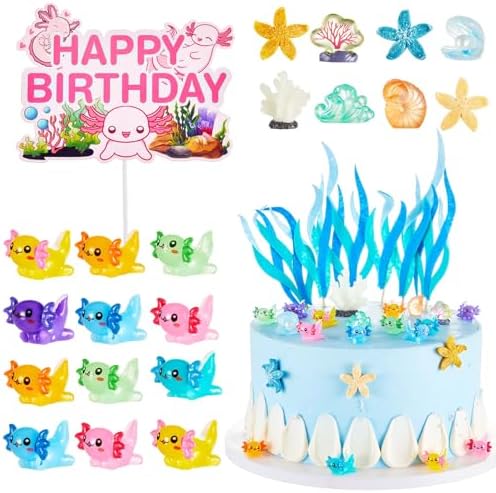 26 Pcs Axolotl Birthday Decorations with Cake Topper