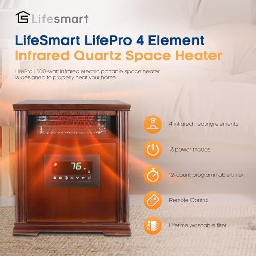 LifeSmart LifePro 1500W Infrared Space Heater with Remote Control and 4 Elements