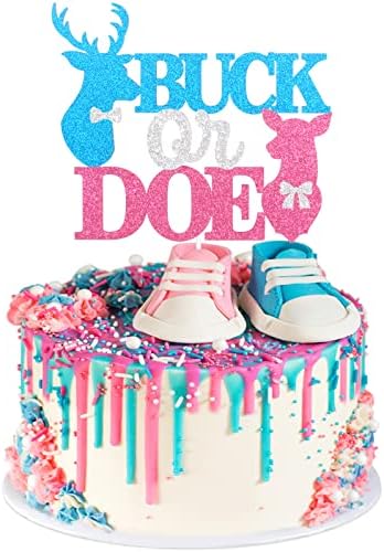 Caiwowo Buck Or Doe Baby Shower Cake Topper - Blue Boy Or Pink Girl