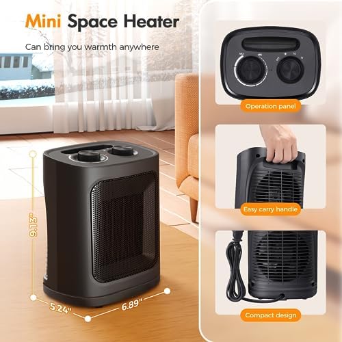 Kismile 1500W Electric Space Heater with 3 Modes and Thermostat