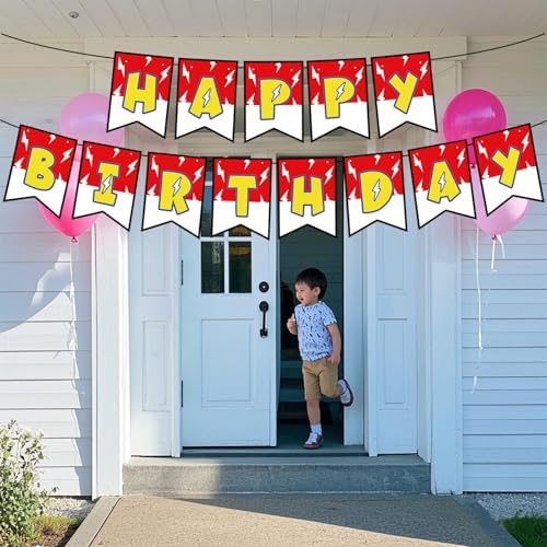Pre-Strung Red White Yellow Happy Birthday Banner for Anime Theme Party
