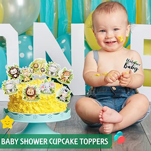45 Pcs Safari Baby Shower Cupcake Toppers with Jungle Animals